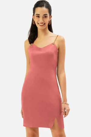 Martini Shoulder Strap Front Slit Mini Bodycon Dress