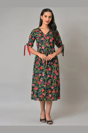 AURELIA Floral Printed Slit Sleeves Midi Fit & Flare Dress