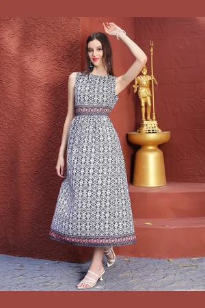 Sera Ethnic Motifs Printed Fit & Flare Midi Ethnic Dress