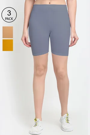 Jinfo Women Pack of 3 Grey & Mustard Yellow Cycling Shorts