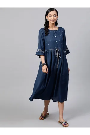 indo street Embroidered A-Line Midi Dress
