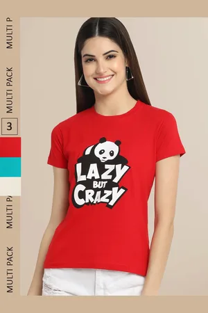 Fabflee Pack Of 3 Women Typography Printed Cotton T-shirt