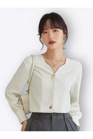 JC Collection Women Collarless Long Sleeves Casual Shirt