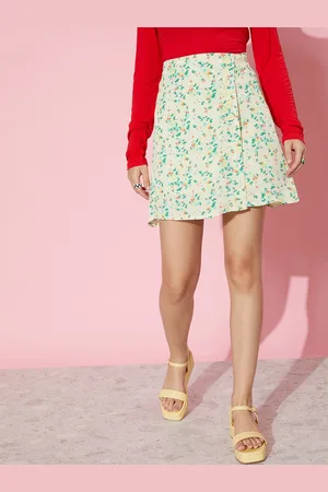 HERE&NOW Floral Printed Crepe Flared A-Line Skirt