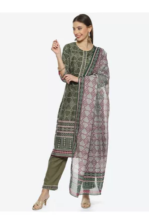 Biba Women Bandhani Printed Kurta With Trousers & Dupatta
