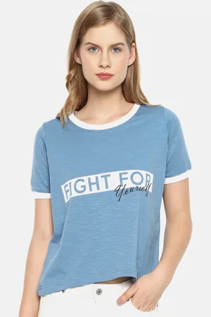 Campus Blue Printed Pure Cotton Regular Top