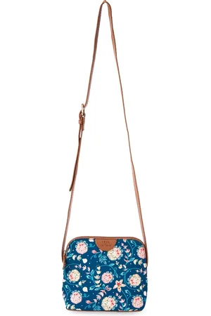 TEAL Floral Printed Structured Sling Bag