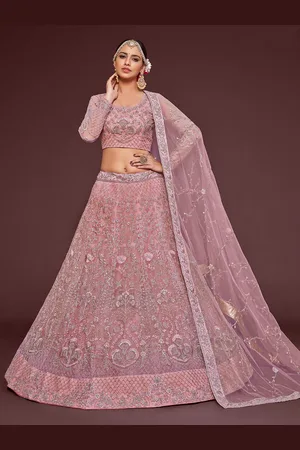 FABPIXEL Women Pink & Gold Embroidered Semi-Stitched Lehenga & Blouse With Dupatta