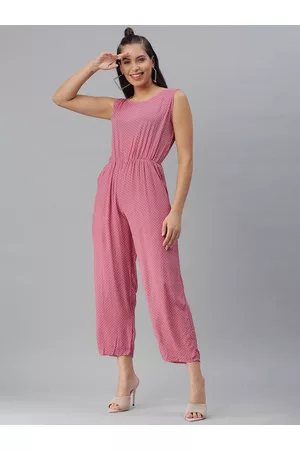 SHOWOFF Women Mauve & White Printed Basic Jumpsuit