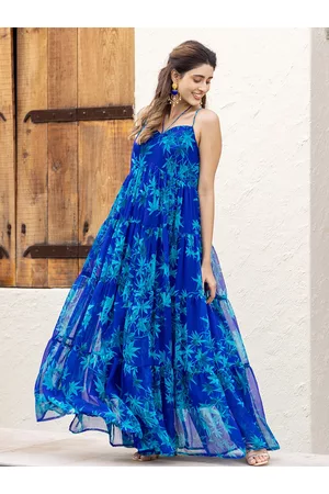 Ambraee Floral Printed Tiered Fit & Flare Maxi Dress