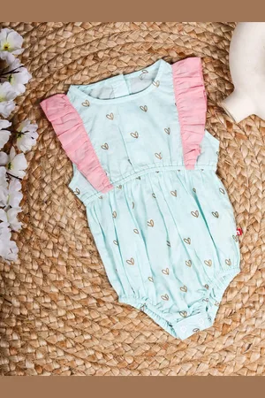 Nino Bambino Infant Girls Organic Cotton Printed Sleeveless Ruffled Rompers