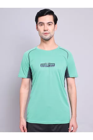 TECHNOSPORT Men Green Typography Antimicrobial Applique Training or Gym T-shirt