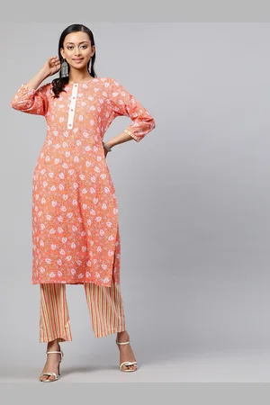 indo street Floral Printed Straight Pure Cotton Kurta with Trousers