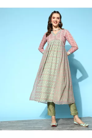 Inddus Women Floral Printed Gotta Patti Kurta with Trousers