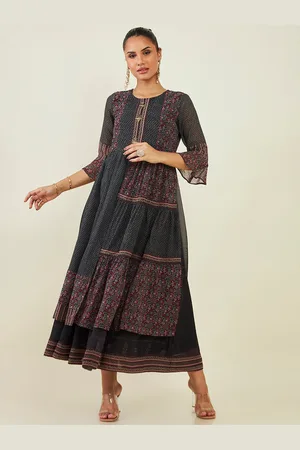 Soch Round Neck Ethnic Motifs Printed Georgette Fit And Flare Ethnic Dress
