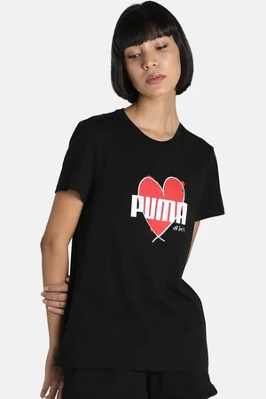 PUMA Women Black & Red Typography Printed T-shirt