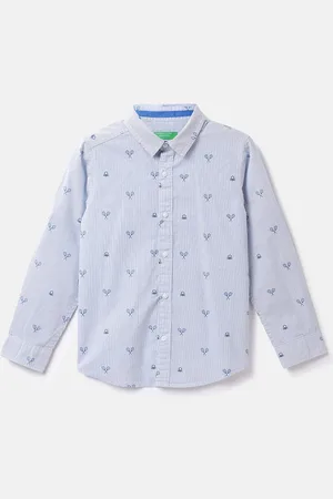 Benetton Boys Spread Collar Conversational Printed Cotton Casual Shirt