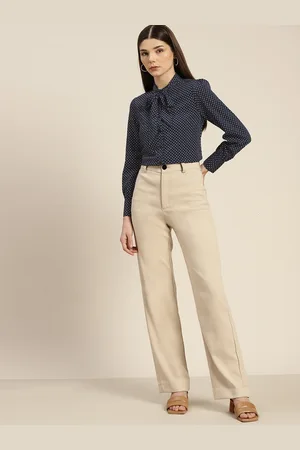 Invictus Women Navy Blue & White Polka Dots Printed Casual Shirt