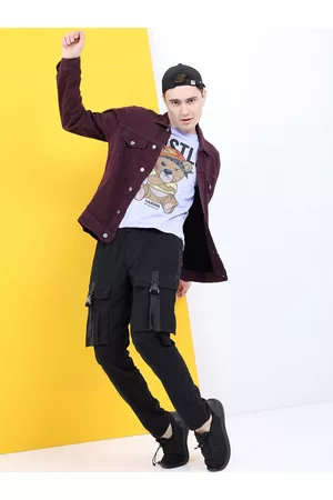Highlander Men Purple Solid Denim Jacket
