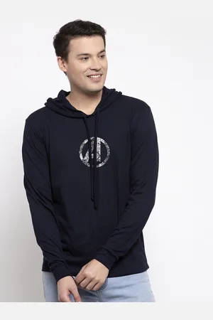 Friskers Men Navy Blue Printed Hood T-shirt