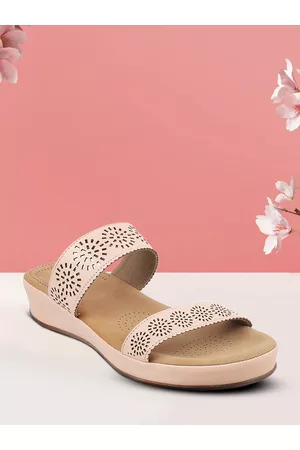 All Things Mochi Women Beige Wedge Sandals with Laser Cuts