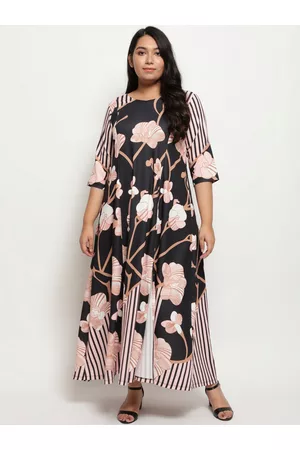 Buy AMYDUS Women's Plus Size Raabta Indian Ethnic Print Mustard Long Dress  with Side Slit at