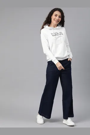 Mast & Harbour Women White Embroidered Hooded Sweatshirt