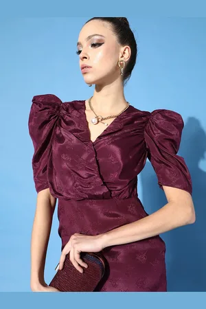 Cation Women Deep Burgundy Floral Jacquard Dress