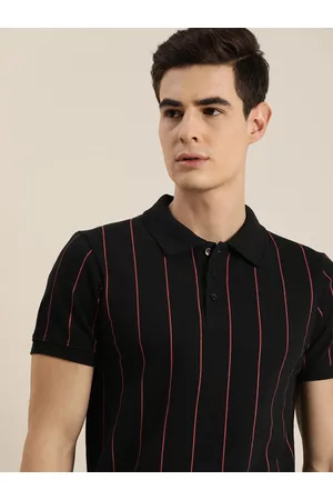 Invictus Men Black Red Striped Polo Collar Pure Cotton T-shirt
