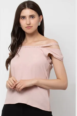 DODO & MOA Women Peach-Coloured Self Design Bardot Top