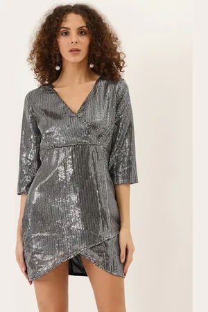 DODO & MOA Women Silver Sequinned Wrap Dress