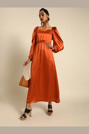 DODO & MOA Women Orange Solid Maxi Dress