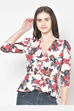 Cation Women White Printed Peplum Top