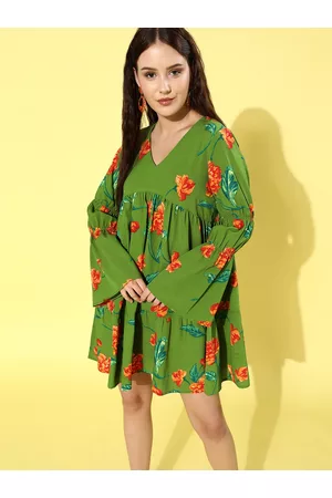 KASSUALLY Women Gorgeous Green Floral Dress