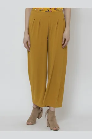 DODO & MOA Women Yellow Pleated Peg Trousers