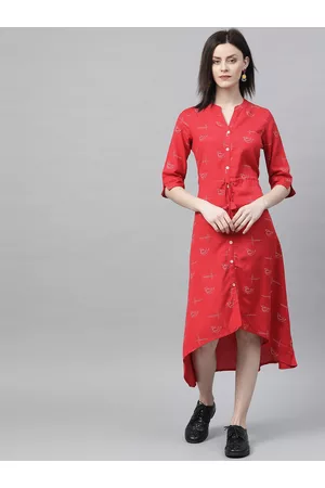 Rangriti Women Red Printed A-Line Dress