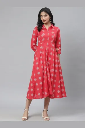 Rangriti Women Red & Off White Self Design A-Line Dress