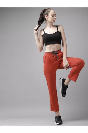 Cayman Women Rust Red Solid Cotton Cropped Track Pants