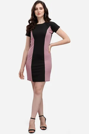 PURVAJA Mauve & Black Colourblocked Bodycon Dress