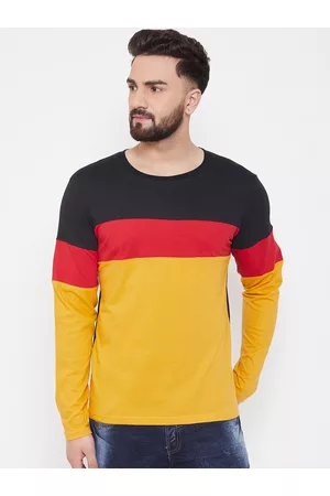 The Dry State Men Yellow & Black Colourblocked Round Neck T-shirt