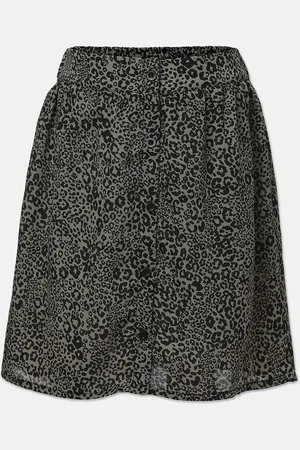 Oxolloxo Girls Grey & Black Printed A-Line Midi Skirt