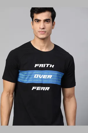 HRX Men Jet Black Typographic Organic Cotton Lycra Lifestyle Tshirt