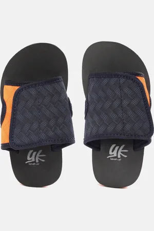 YK Boys Navy Blue & Orange Chevron Textured Sliders with Cut-Out Detail
