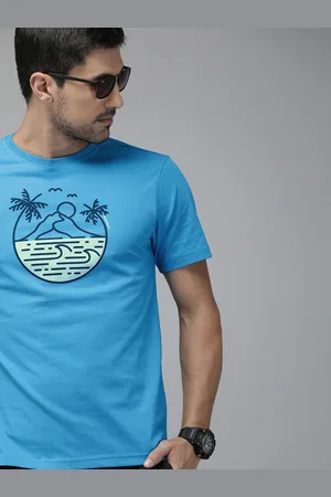 Wildcraft Men Blue Printed Round Neck Pure Cotton T-shirt