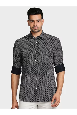 ColorPlus Men Blue Tailored Fit Printed Casual Shirt