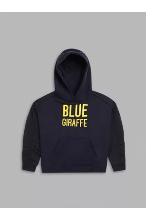 Blue Giraffe Boys Navy Blue Embroidered Hooded Sweatshirt