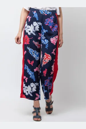 DODO & MOA Women Black Floral Printed Parallel Trousers