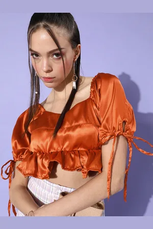 DODO & MOA Women Orange Solid Cropped Top