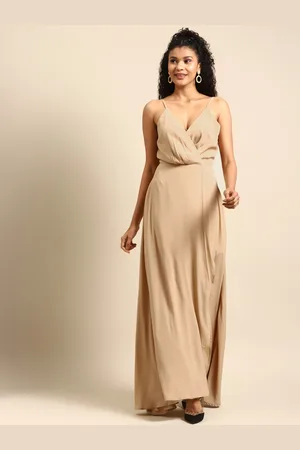 DODO & MOA Women Beige Solid Maxi Dress