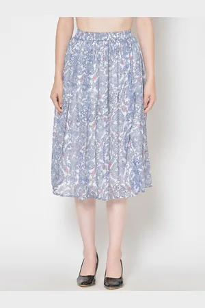 Cation Women White & Blue Printed Flared Skirt